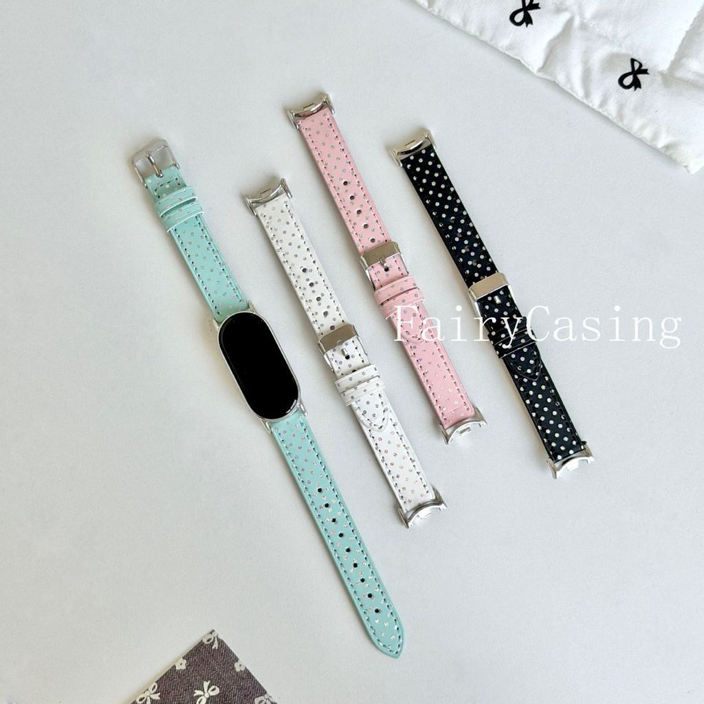 Pulseira De Couro Com Ponto De Onda Flash Para Xiaomi Mi Band 11 10 9 8 7 6 5 4 3 Redmi Watch Ativa
