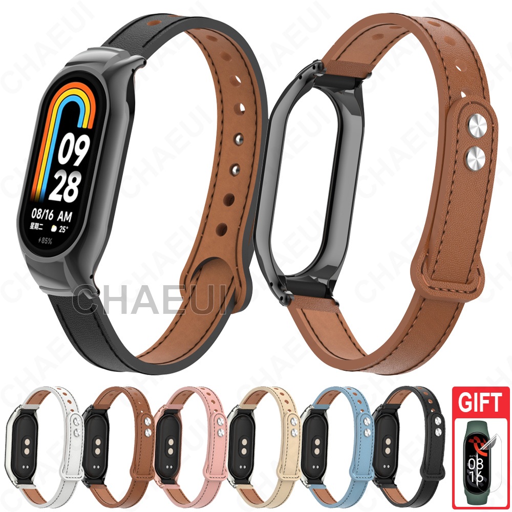 Pulseira De Couro Com Acessórios De Capa Para Xiaomi Smart Band 10 9 8 7 / Mi Band 6 5 4 3