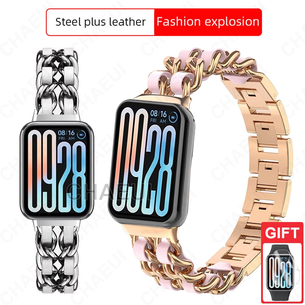 Pulseira De Substituição De Couro De Aço Inoxidável Para Xiaomi Smart Band 10 9 8 Pro / Redmi Watch 4 5 6 Active Lite