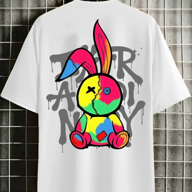 Camiseta Camisa Blusa Tumblr Coelho Graffiti Fly Streetwar T-Shirt Unissex Masculina Traje Algodão