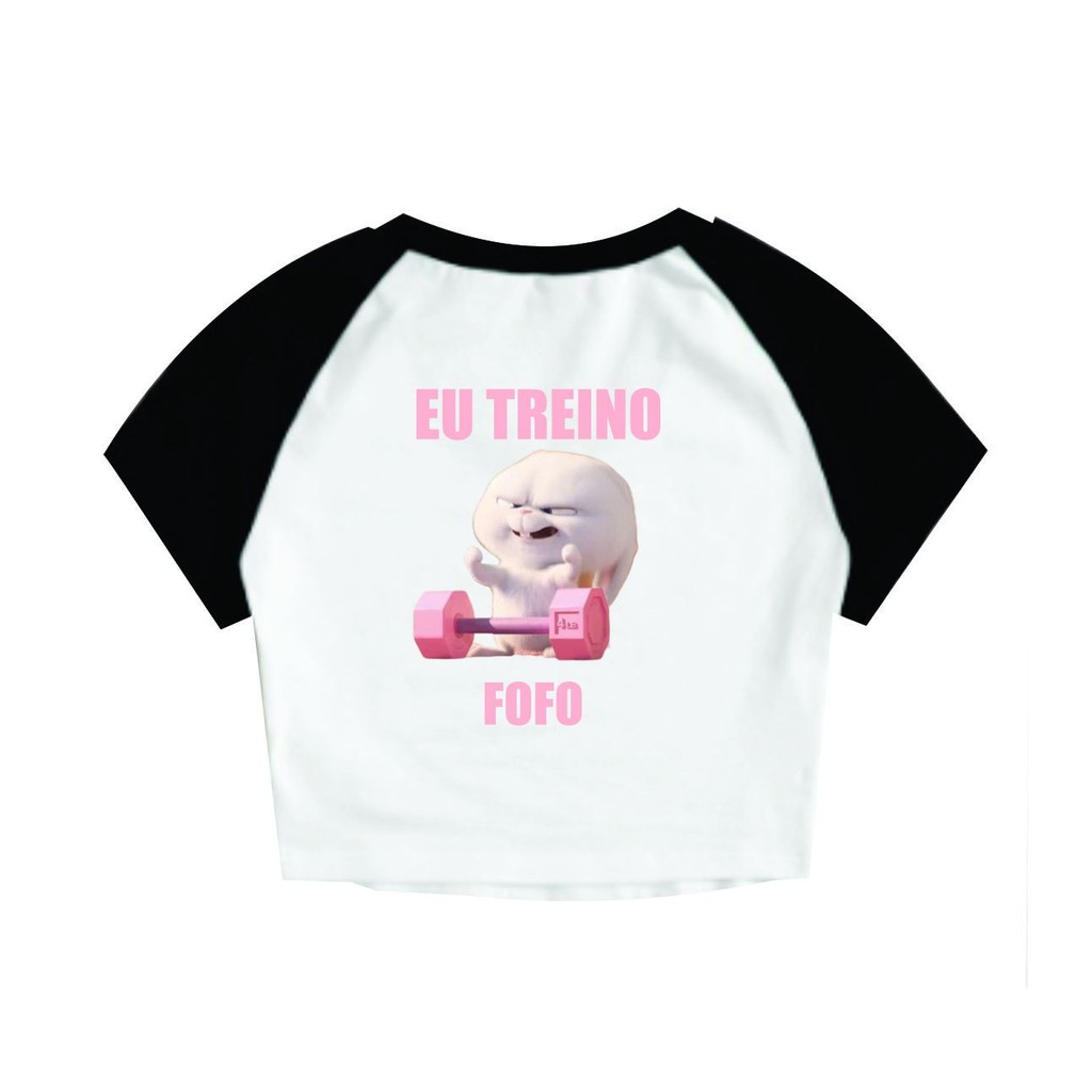 Cropped Raglan Feminino Tumblr blogueira EU TREINO FOFO COELHO feminina curta
