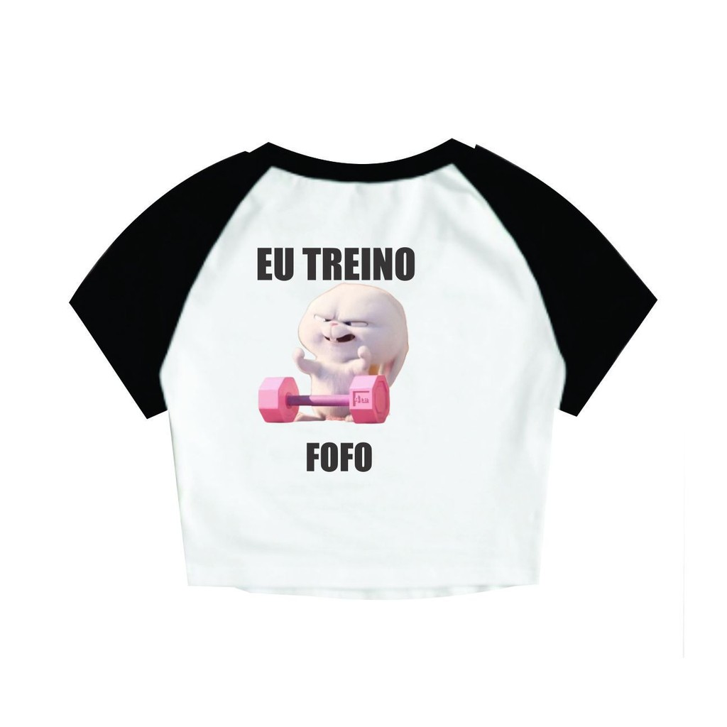 Cropped Raglan Feminino Tumblr blogueira eu treino fofo coelho branco feminina curta