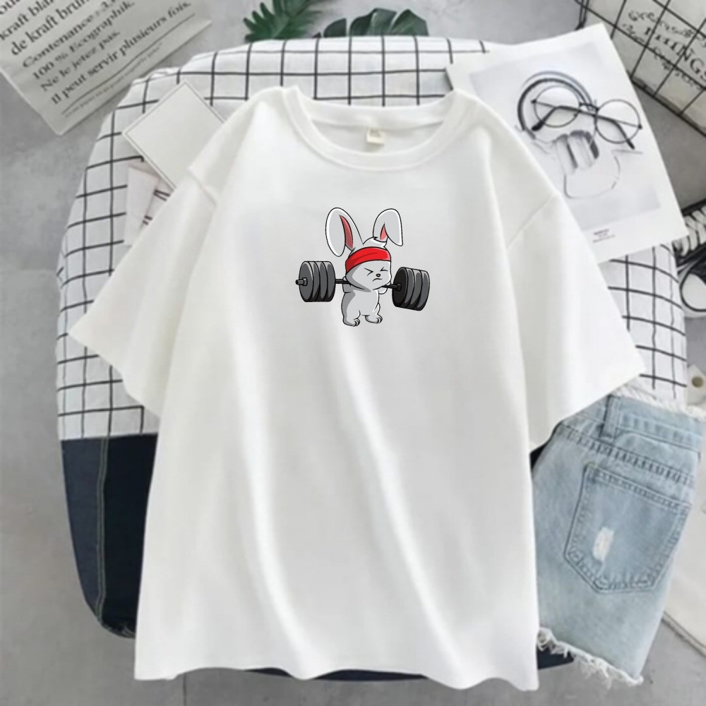 Camiseta Feminina Ombro Caído T-shirt Coelho Treino  Academia Algodão Masculina e Camisa Tumblr Premium prime