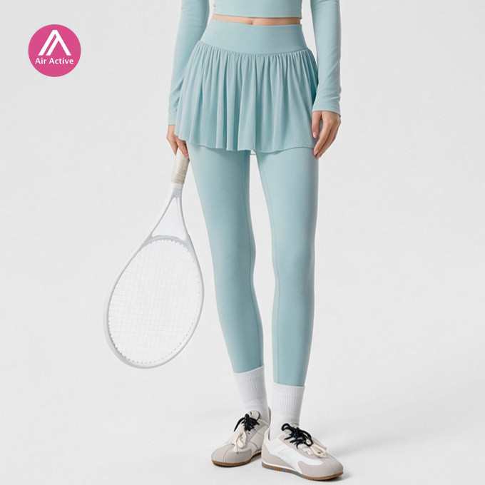Saia Plissada AirActive Com Shorts Embutidos Skort Cintura Alta Malha De Controle De Barriga Respirável Ioga Pilates Aca