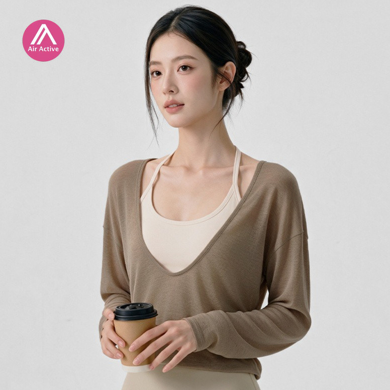 AirActive Lazy Style Manga Longa Tops Camisetas Soltas Fit Respirável Esportes Pilates Treinamento Fitness Treino