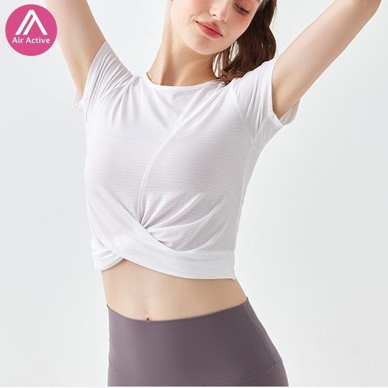 AirActive Yoga Sports Crop Top Camiseta Respirável Cor Sólida