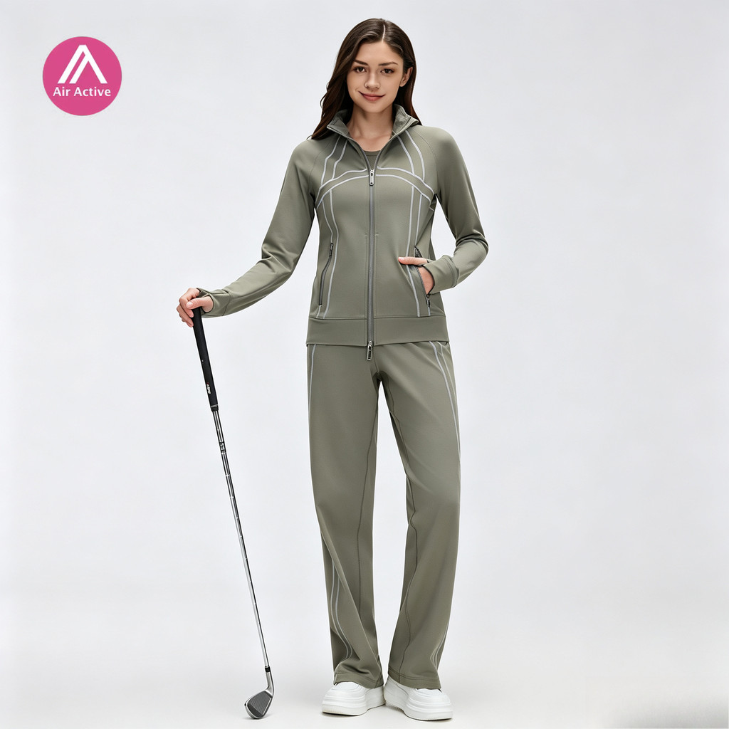 AirActive Conjunto De 2 Peças Com Gola Alta E Zíper , Calças De Perna Reta , Ioga , Academia , Fitness