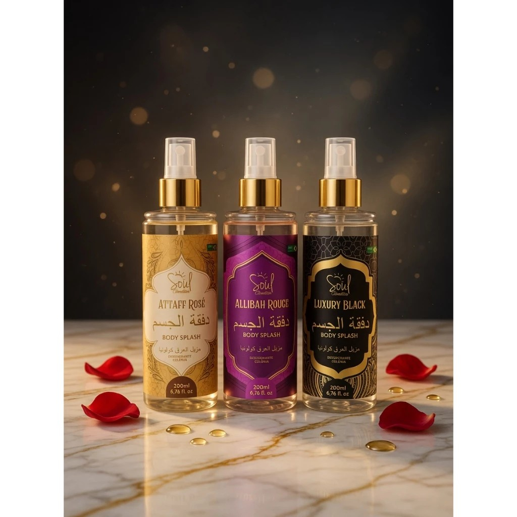 Body Splash Árabe Soul Perfume - Alibah Rouge - Ataf Rose - Luxury black - Royal Blanc