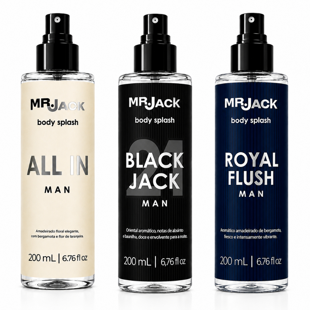 Kit Body Splash Masculino All In, Black Jack E Royal Flush 200ml - Perfume Amadeirado