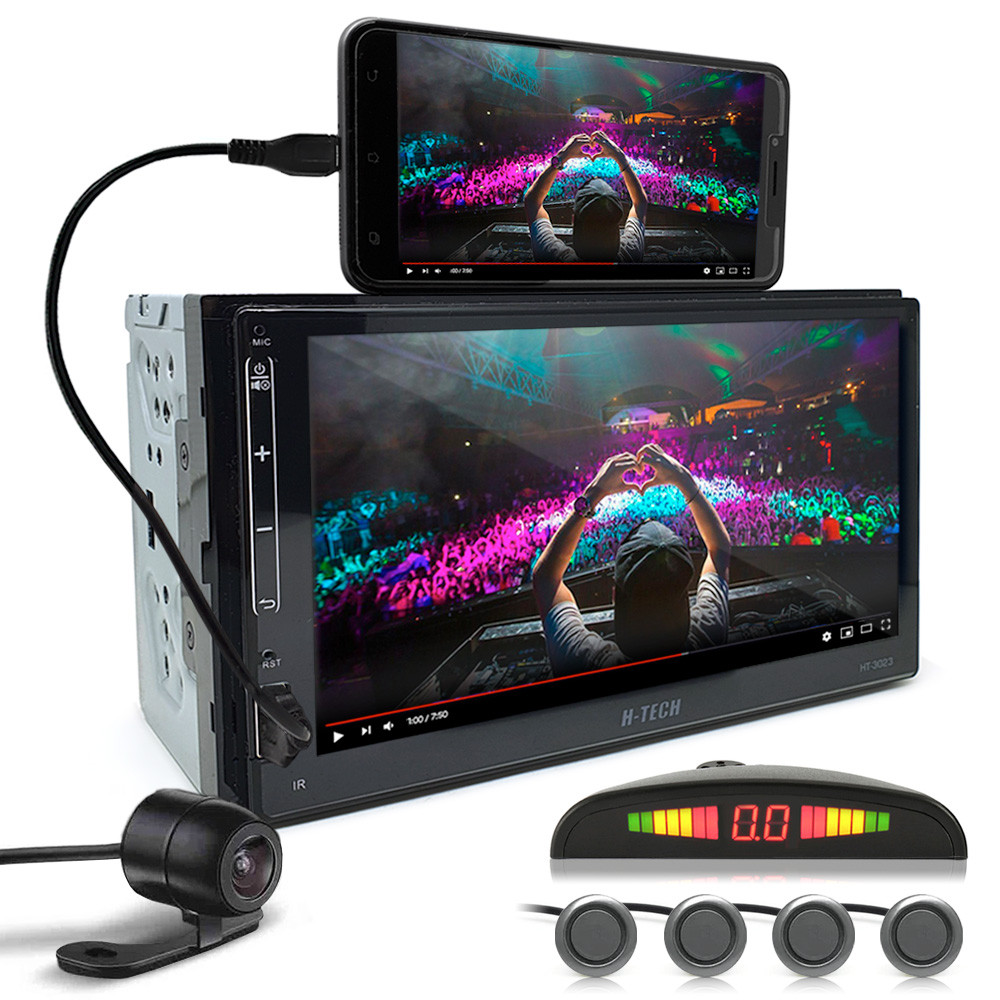 Kit Central Multimídia + Câmera Ré + Sensor Ré Grafite Kicks 2016 2017 Padrão Japonês Android Auto Carplay