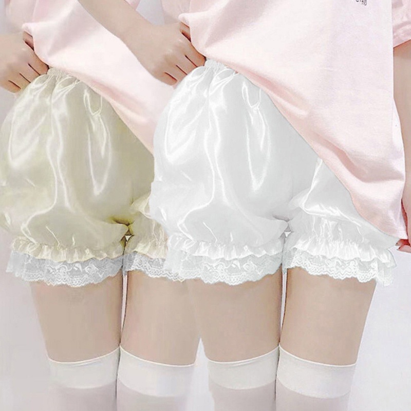 Estone Feminino Meninas Cetim Sedoso Bloomers Babados Renda Guarnição Empregada Solta Calças Abóbora Cor Sólid