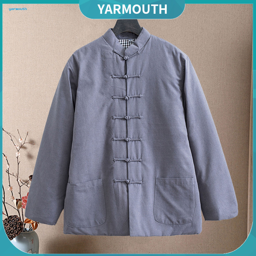 Men Tang Suit Jacket Solid Color Coat Men's Traditional Cotton with Stand-up Collar Button Closure Pockets – for South