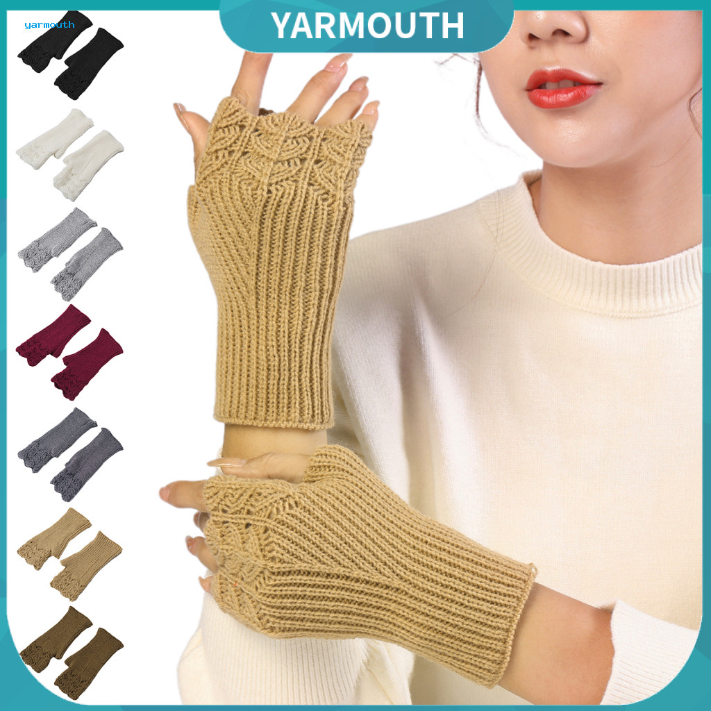 Knit Gloves Warm Winter 1 Pair Thickened Knitting Half Finger Non-slip Comfortable Short Solid Color for Outdoor Use –
