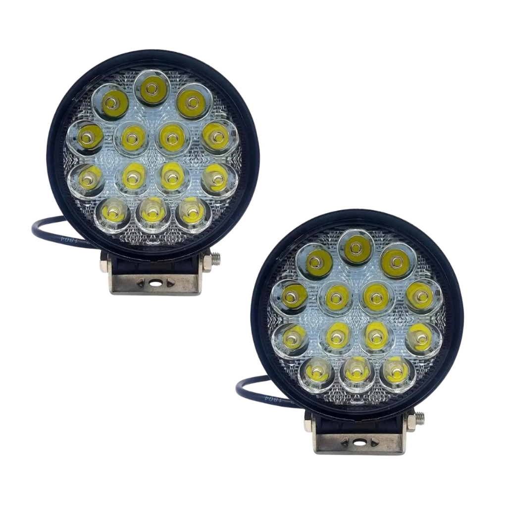 Par Farol Milha 14 Leds 42w Bi Volt Redondo Off Road 6000k