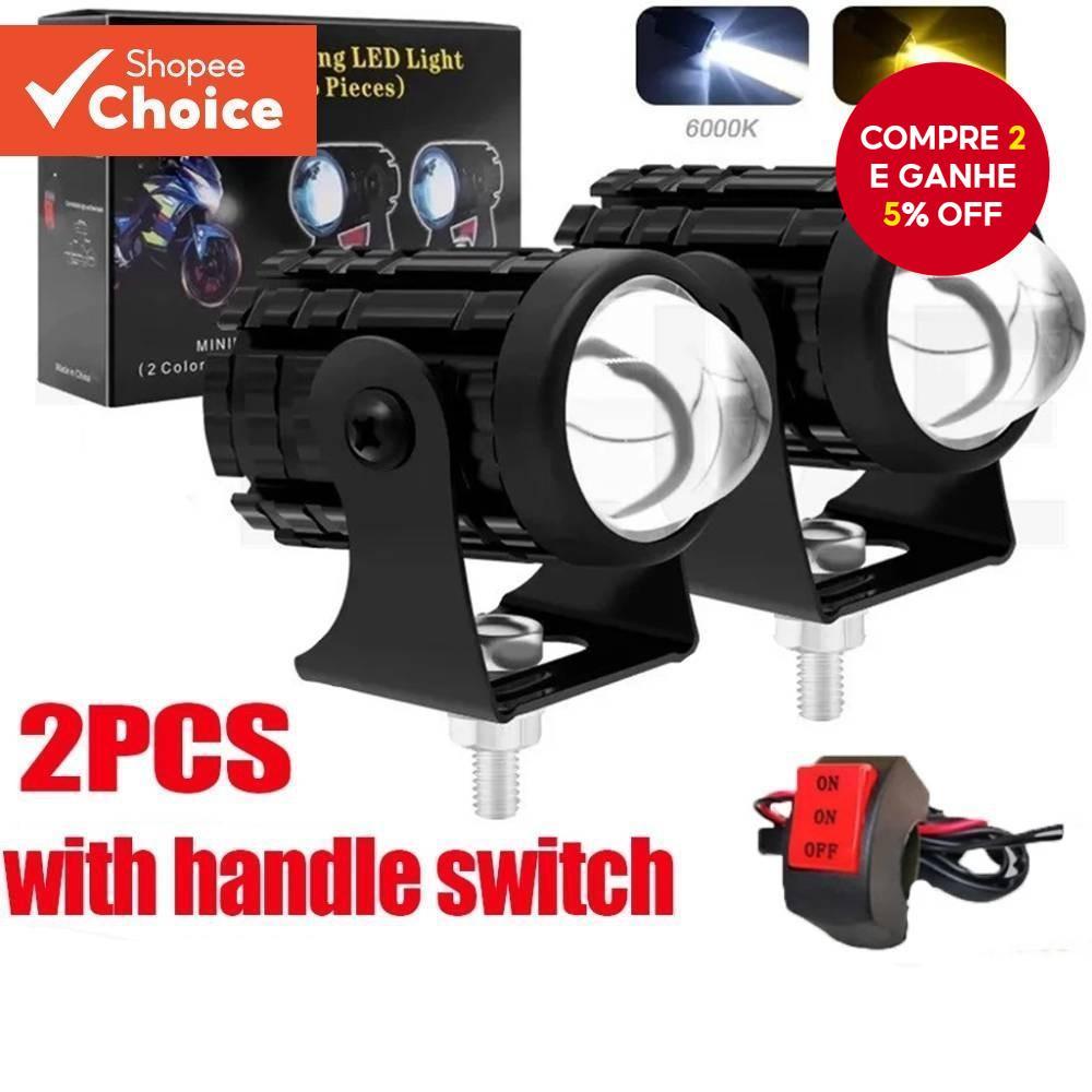 Mini Faróis LED Para Motocicleta 2 Unidades-Amarelo/Branco 12V-80V Luzes Off-Road Presente De Equitação De Verão