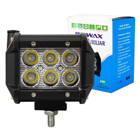 Farol de Milha Led Briwax 18w 6 Leds Trator/Caminhão/Colheitadeira/Off-Road  FK-C0018.