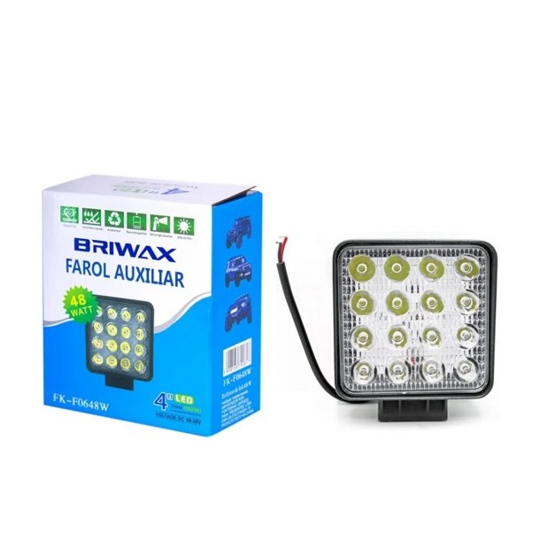 Farol de Milha Led Quadrado 48W 6000K Trator/Caminhão/Colheitadeira/Off-Road FK-F0648W.