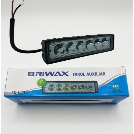 Farol led Retangular Barra 6 Leds 18w Bivolt Trator/Caminhão/Colheitadeira/Off-Road  - BRIWAX FK-L1018 6500K - 7000K.