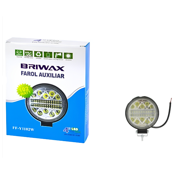 Farol de Milha Redondo Briwax 102w Trator/Caminhão/Colheitadeira/Off-Road - FF-Y3102W