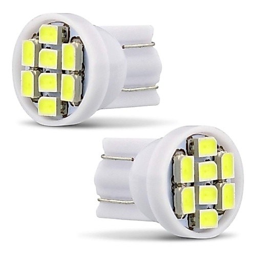 Par Lâmpadas T10 LED W5W 8 SMD Super Branca 6000K | Pingo Xenon Alta Luminosidade | Placa, Posição, Interior Carro Moto
