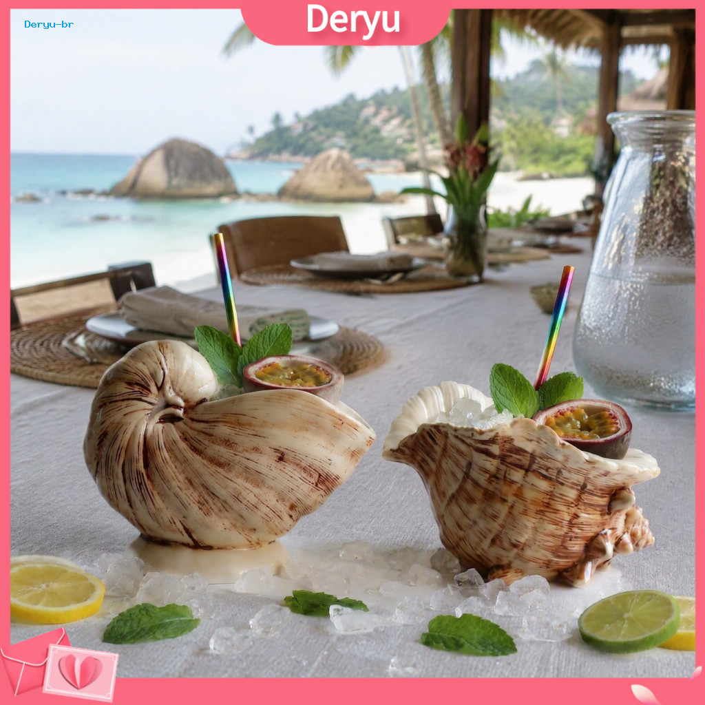 Ceramic Tiki Mugs Bionic Conch Shell Vase Mug – Tropical Bar Cocktail Glass with Natural Texture Decorative Flower for