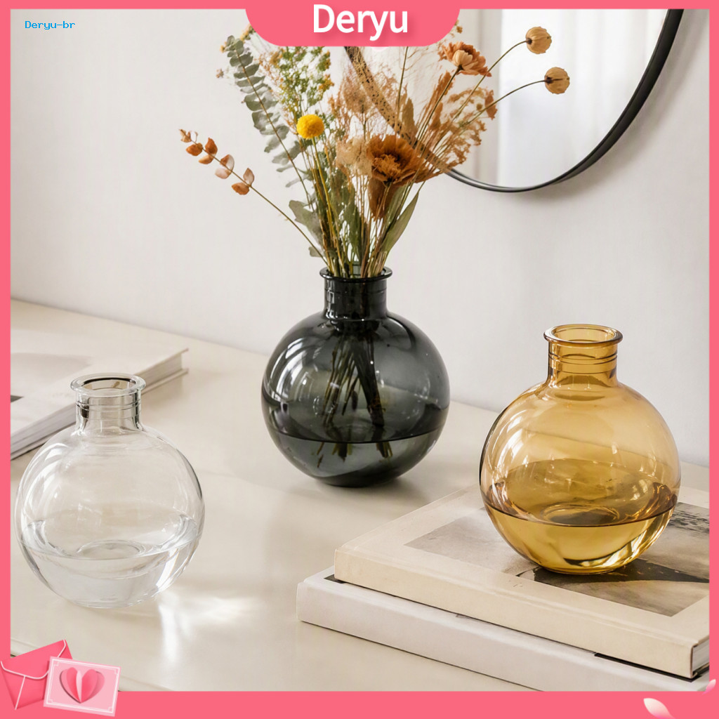 Round Glass Vase for Flowers Floral Display Pot for Room Resin Transparent Sphere Flower with Jute Bow Modern Plastic Pl