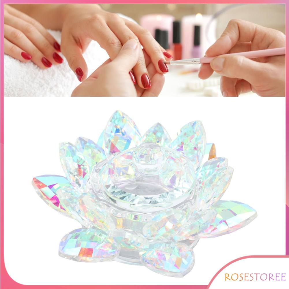 Rosestoree ZJchao Flower Shape Nail Art Dappen Dish Glass Tealight Candle Holder com tampa fundo antiderrapante para