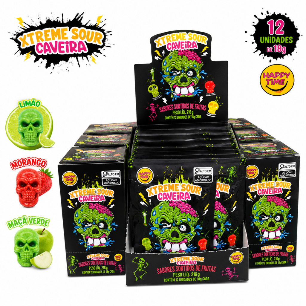 Bala Azeda Acida Sour Caveira Display 12 un 18g