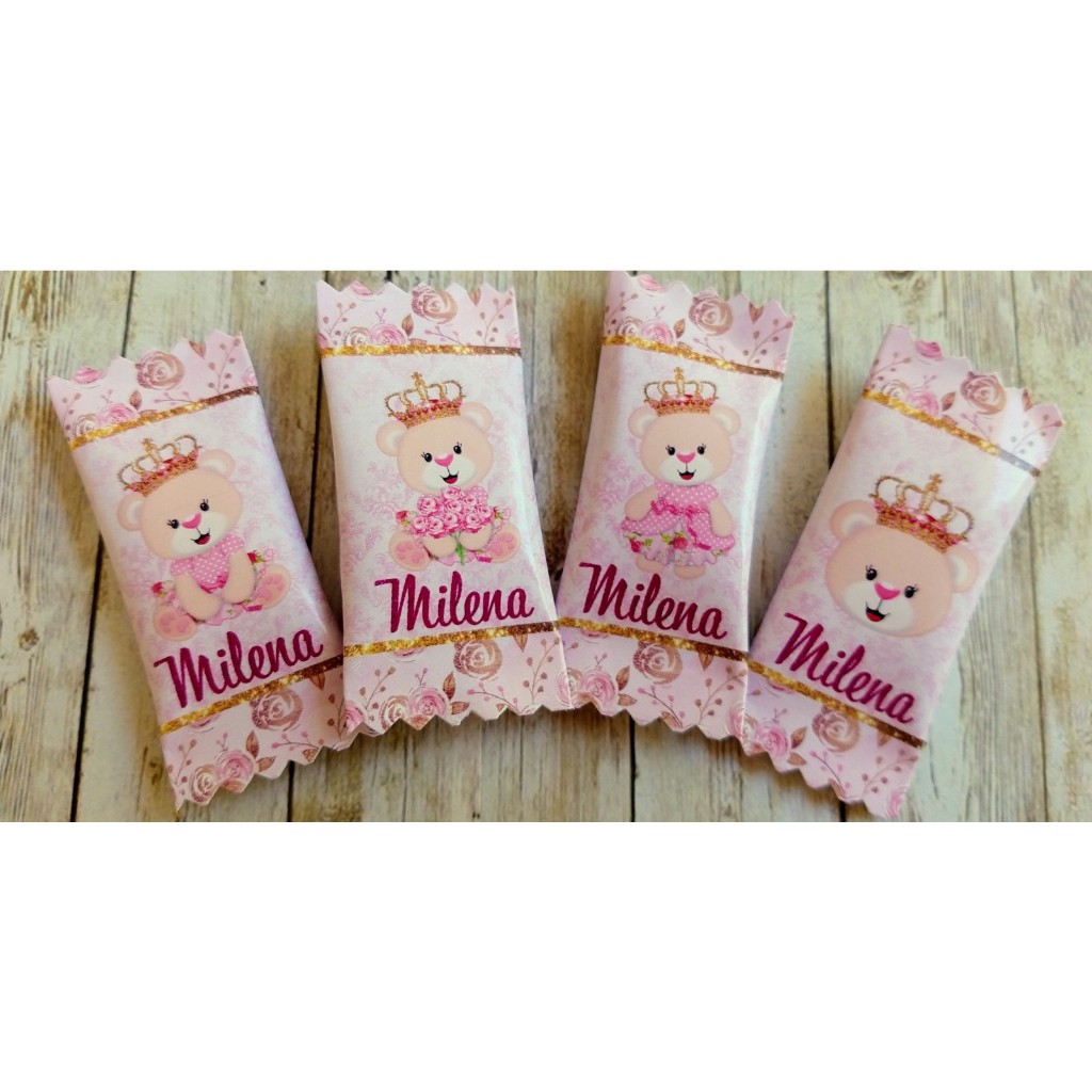 50 balas personalizadas para festa infantil Lembrancinhas Ursinha Princesa