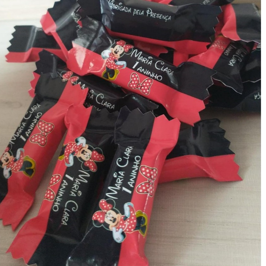 50 balas personalizadas para festa infantil Lembrancinhas Minnie vermelha