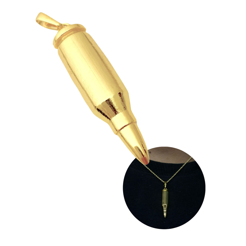 Pingente Bala Projetil Municao Banhado a Ouro