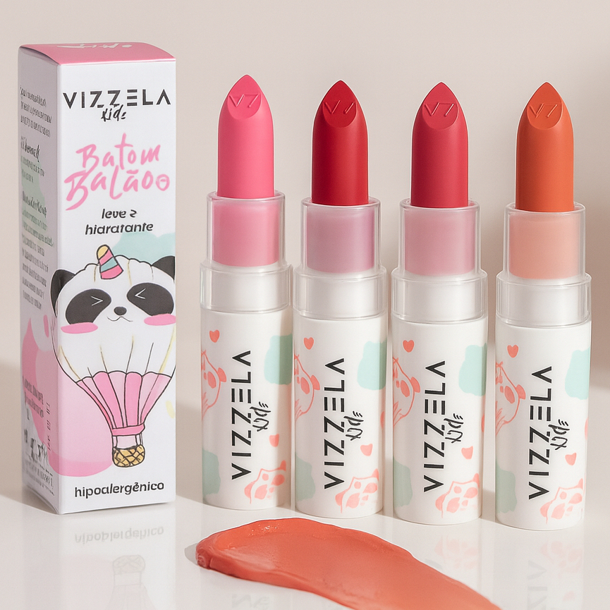 Batom Bala Hidratante Infantil Balão VIZZELA - Cheirinho de Morango