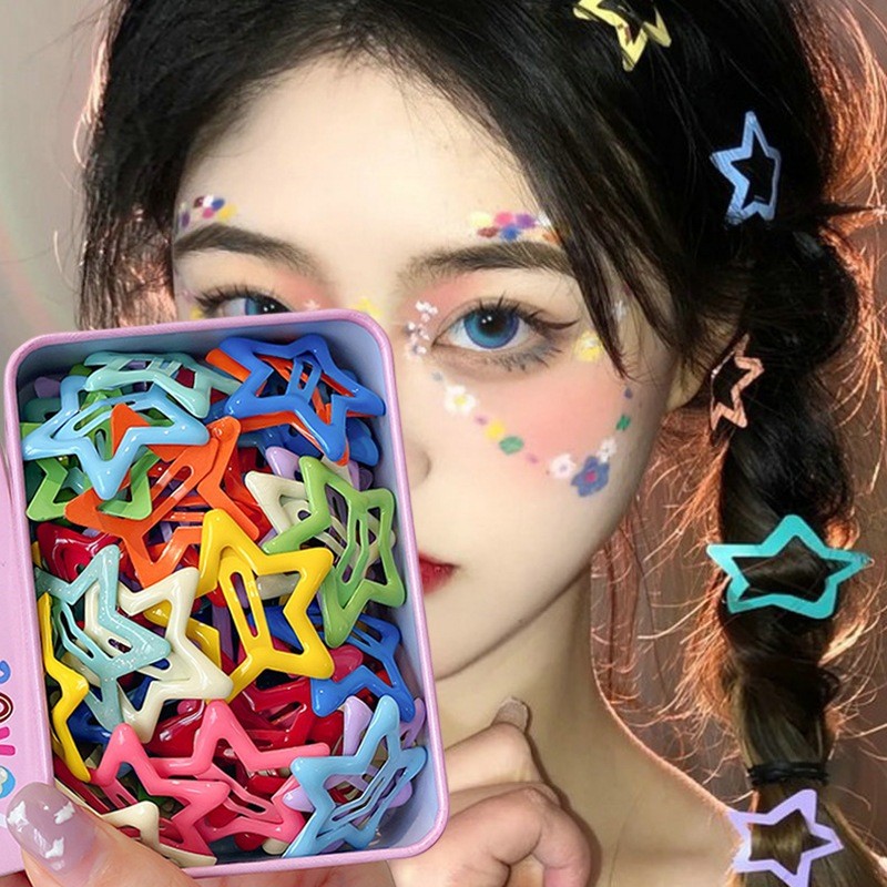 100 Pçs Y2K Estrela Grampos De Cabelo Bonito Lado Bang Clipes Adoráveis Presilhas Em Forma De Para Crianças Meninas