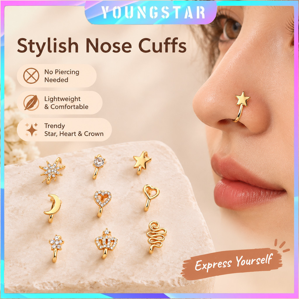 YSAT Clipe De Anel De Nariz Em Forma De U Sem Piercing No Punho , Estrela Coração Coroa Design Bonito Falso Jóias Mulher
