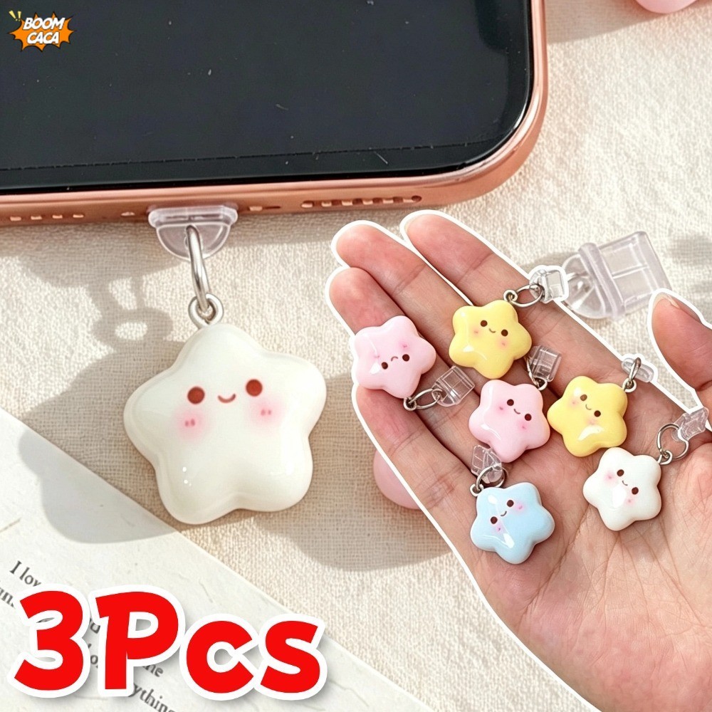 3D Macaron Estrela Em Forma De Telefone Poeira Plug Universal Tipo-C Porta De Carregamento Rolha Bonito Charme Ornamento