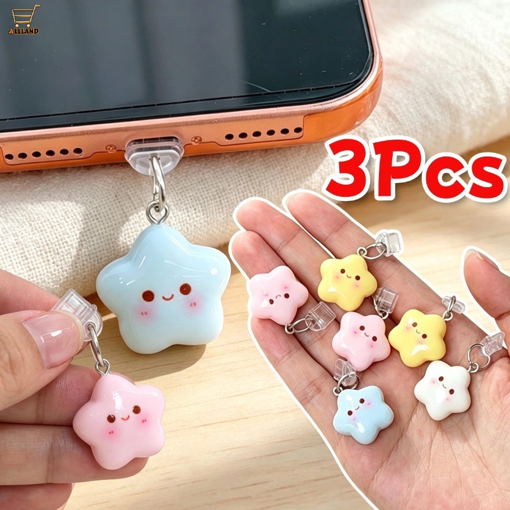 Bonito 3D Macaron Estrela Em Forma De Resina Telefone Poeira Plug Pingente Universal Tipo-C Porta De Carregamento Rolha