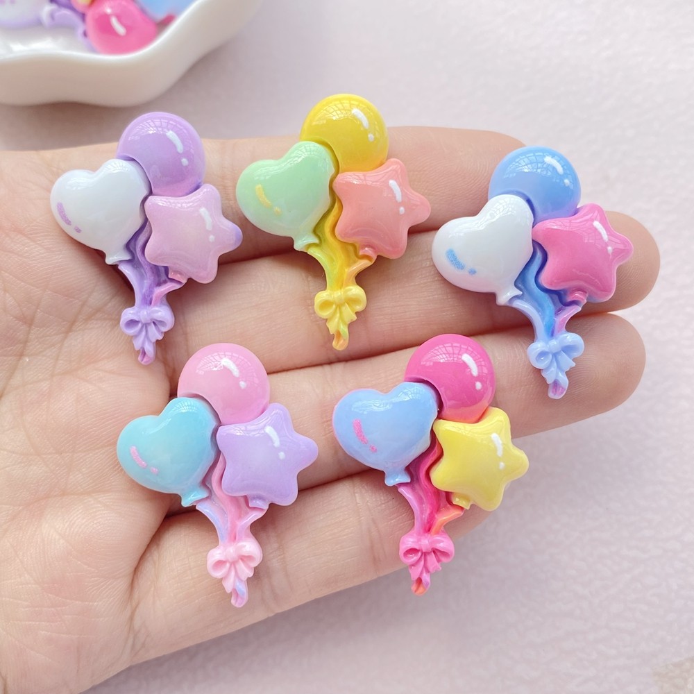10 Pçs Nova Resina Bonito Dos Desenhos Animados Em Forma De Coração , Série Balão Estrela Volta Plana Scrapbooking DIY J