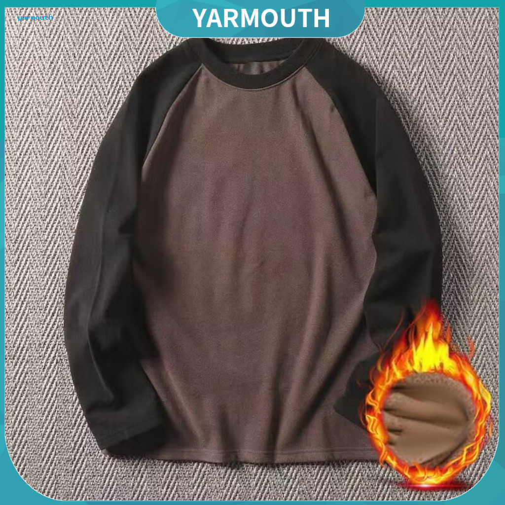 Regular Fit Men Long Sleeve Top Shirt Men's Fall Winter Color Block Pullover Sweatshirt O-neck Thick Warm Plus Size Spor