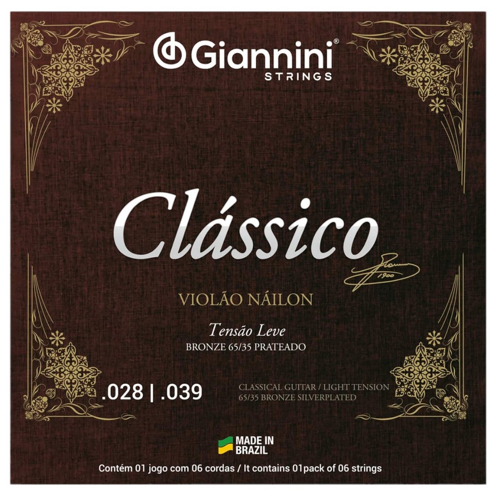 Jogo De Cordas Violão Nylon Giannini Classico Leve Genwpl