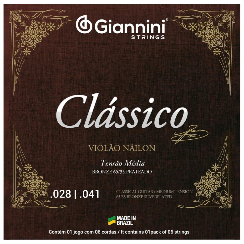 Jogo De Cordas Violão Náilon Giannini Clássico Tensão Média