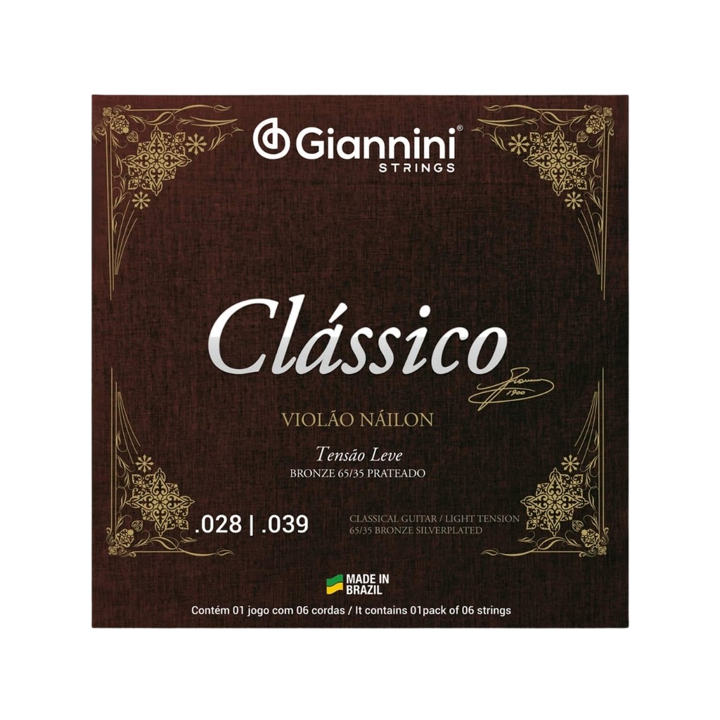 Encordoamento Giannini Clássico P/violão Nylon 65/35 Prateado Leve Genwpl