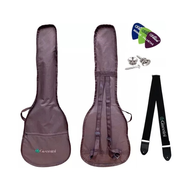 CAPA SIMPLES PARA VIOLÃO CLÁSSICO GIANNINI MARROM + CINTO + ROLDANA + PALHETA