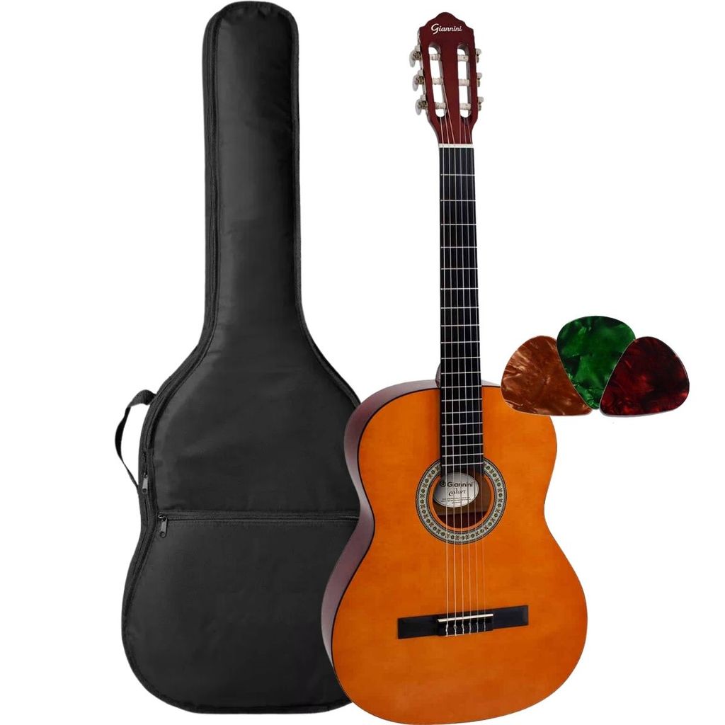 Kit Violão Giannini Start N14 Clássico Cordas Nylon 99cm com Capa Bag e 3 Palhetas Iniciante Jovens e Adultos