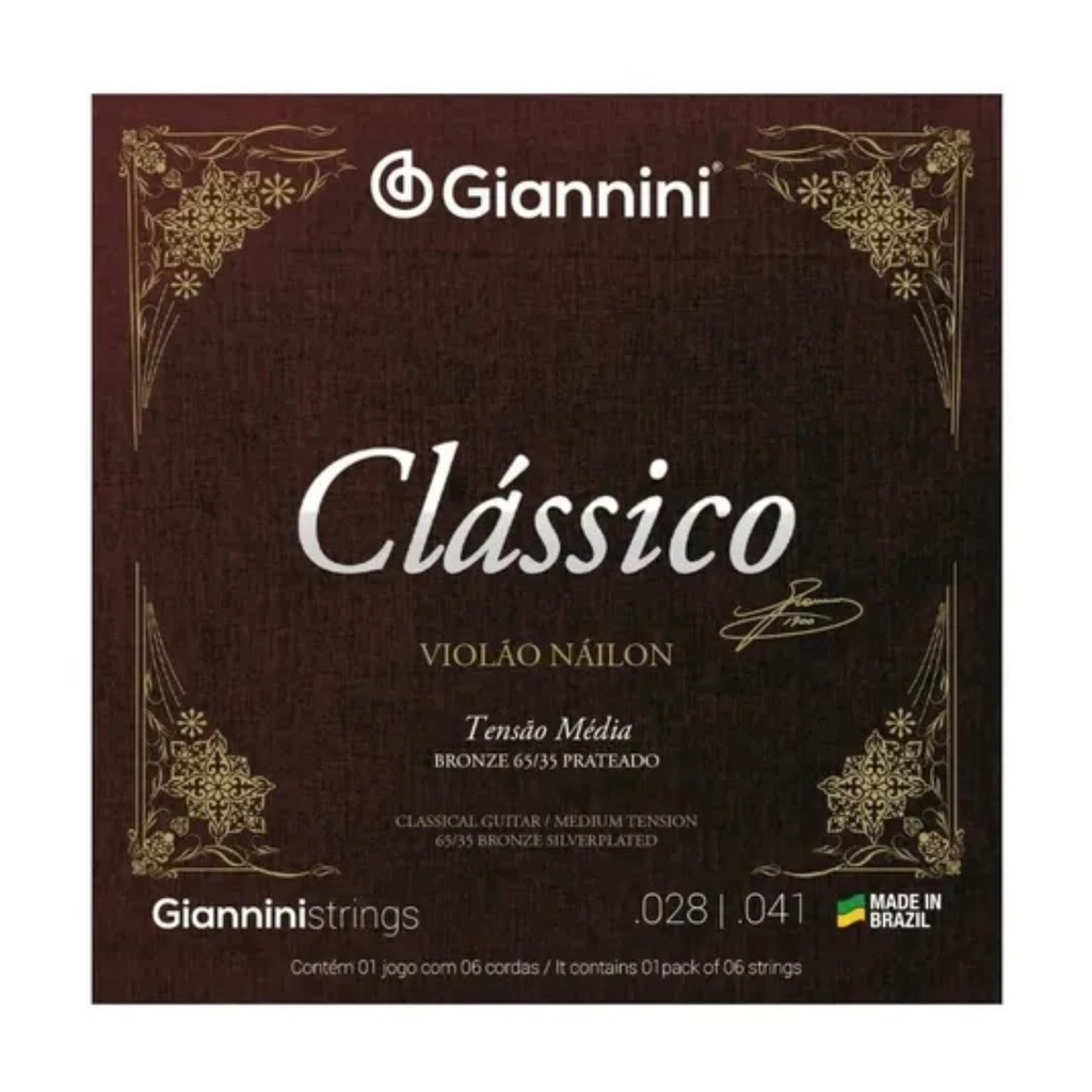Encordoamento Giannini Clássico Violão Nylon Tensão Média