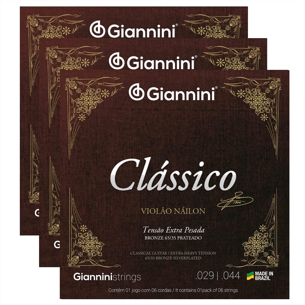 Kit Com 03 Cordas Giannini Para Violão Nylon Clássico Tensão Extra Pesada