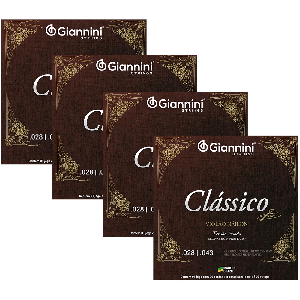 04 Jogos De Corda Giannini Para Violao Nylon Pesada Classico