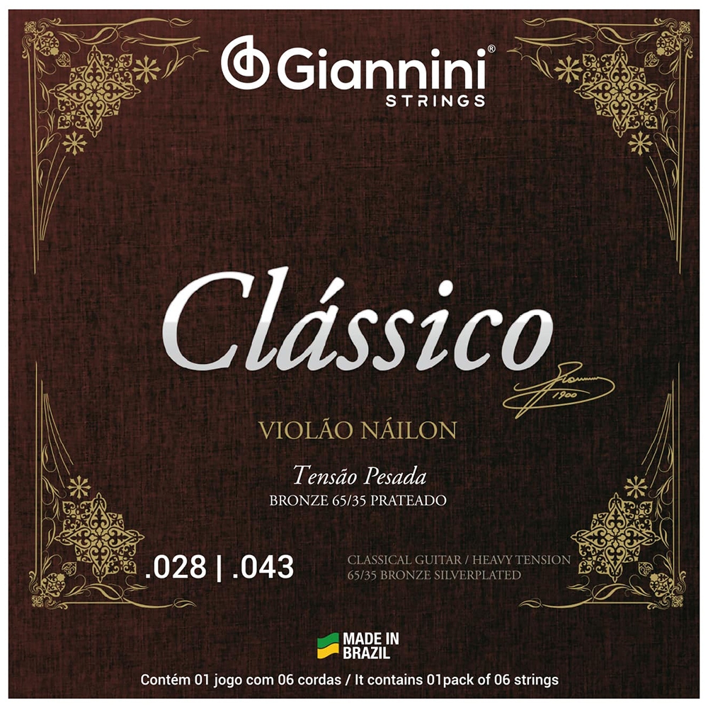 Jogo de Cordas Encordoamento Para Violao Nylon Giannini Classico Pesada 65/35