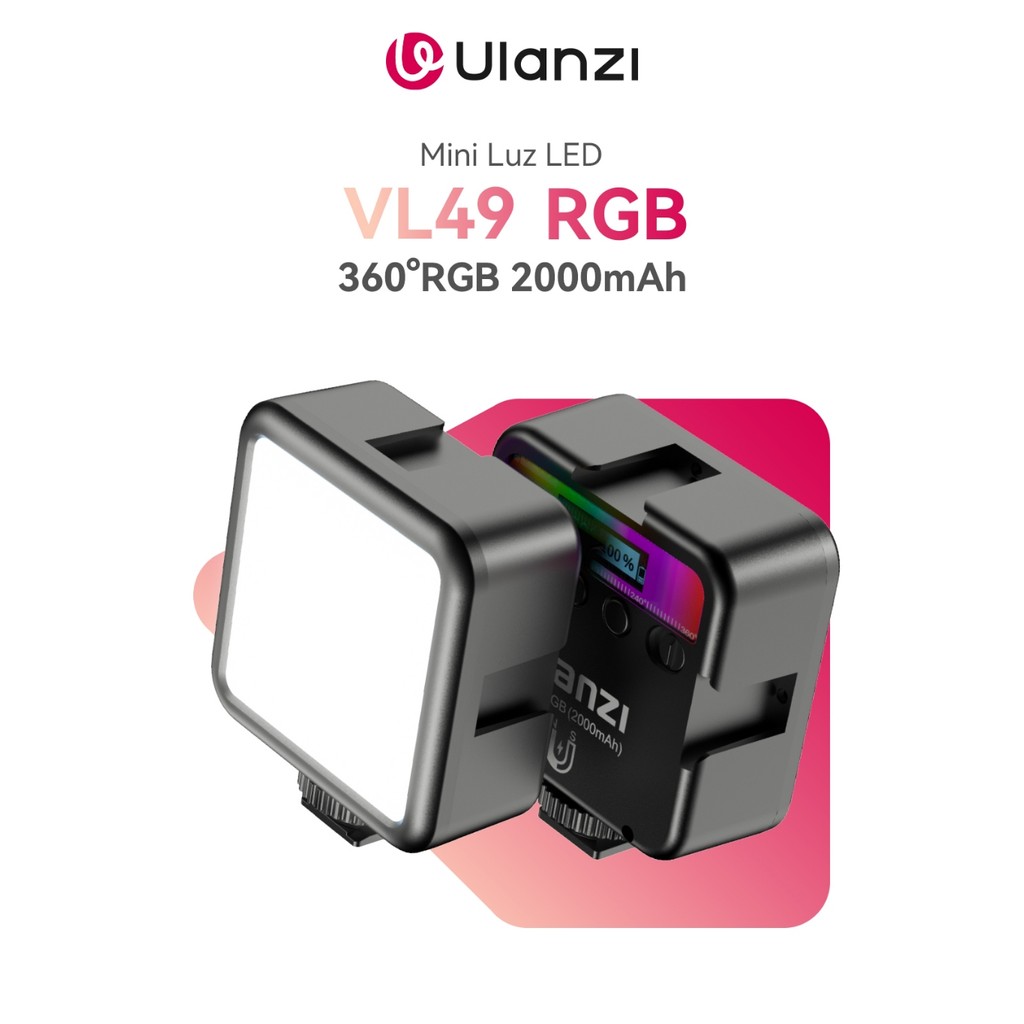 Ulanzi VL49 RGB Luz de Vídeo LED Mini Iluminador 360° Full Color Recarregável 2000mAh para Vlog