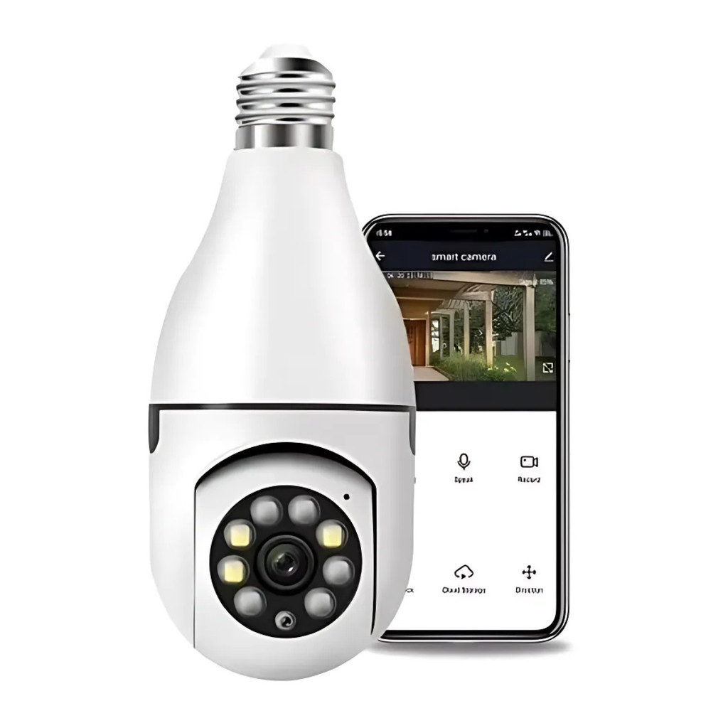 Câmera IP Lâmpada Wifi Giratória Com Visão Noturna Full HD
