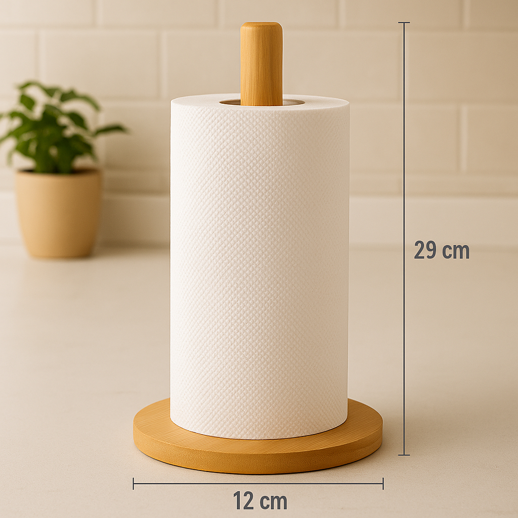 Porta Papel Toalha de Madeira Suporte Vertical para Cozinha, Mesa ou Bancada | Estilo Boho Chic